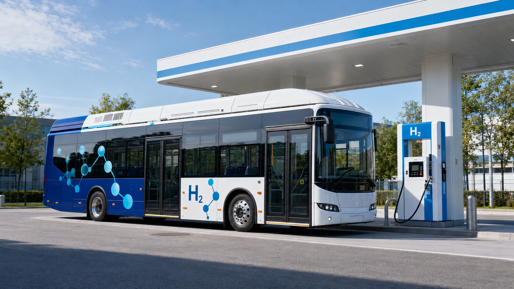 Bus à hydrogène dans une station de ravitaillement H2
